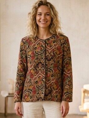 Vintage jacket blazer brown red floral barocco Eastern paisley Large A9